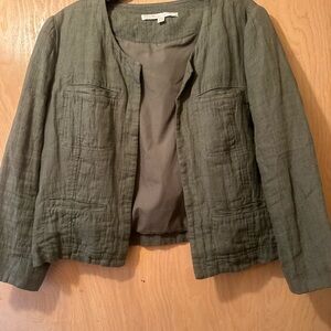 Coldwater Creek Olive Open-Front Linen Blend Jacket